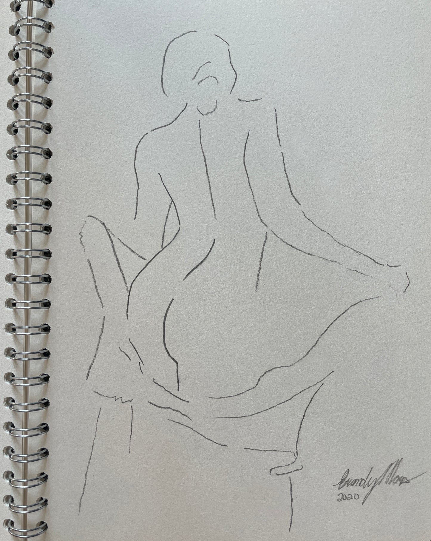 Original pencil sketch, nude woman with fabric