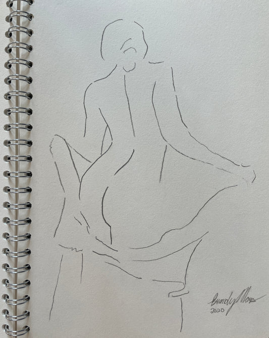 Original pencil sketch, nude woman with fabric