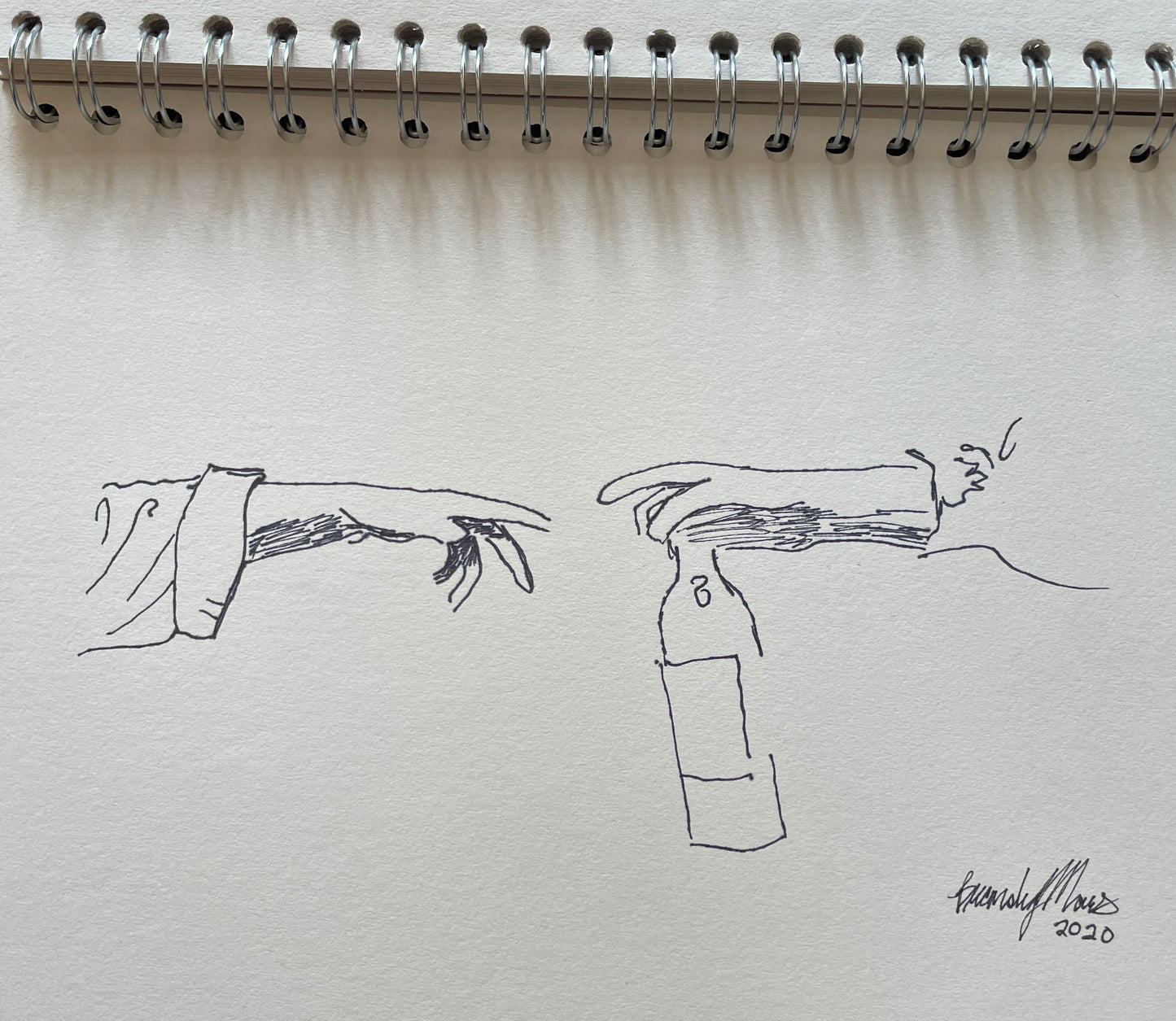 Original ink on paper, wine hands