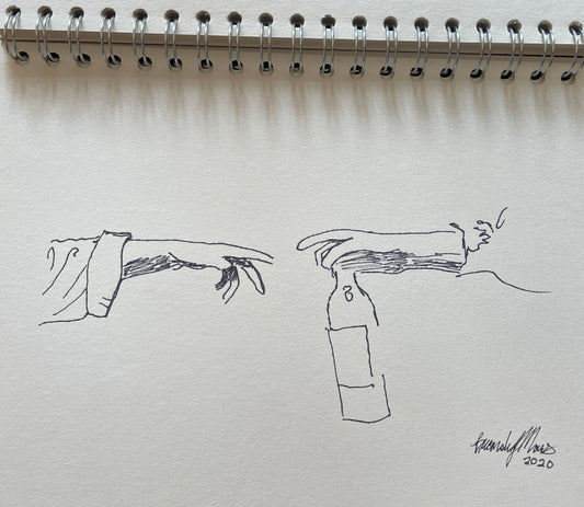 Original ink on paper, wine hands