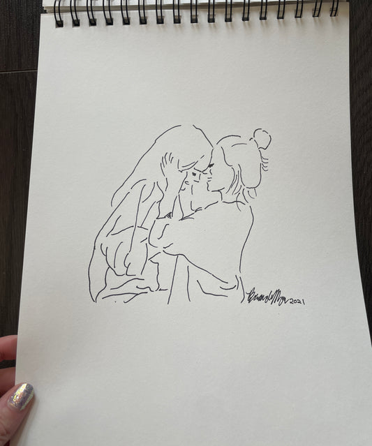 Original ink sketch, couple laughing