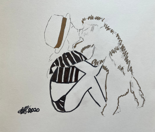 Original ink and pencil, girl with puppy