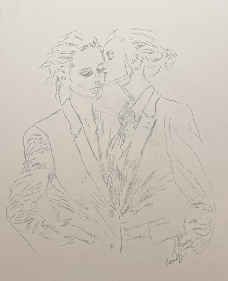 Suit Kiss: Original Pencil On Paper