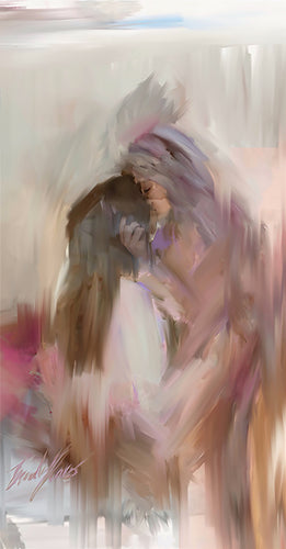 Lesbian queer couple kissing. Watercolour purple pink. Blue hair. Brunette. By Brandy Mars. 