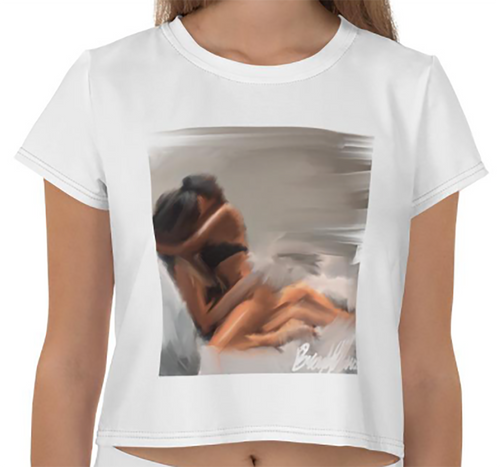 Lesbian Artwork Crop Top Tee / Lesbian Make Out Shirt / Lesbian Valentine / Lesbian Wedding / Two Brides / Lesbian Love Art / LGBTQ Pride Gay