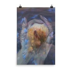 Your Own Cocoon Poster / Ethereal / Poster Print Hands Clouds Sky Dandelions Flowers