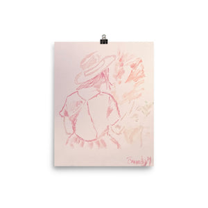 Pastel Femme Art Poster / Original Figure Drawing Minimal Line Cottage Core Art Print Greeting Card Dress Feminine Figure Woman Illustrations
