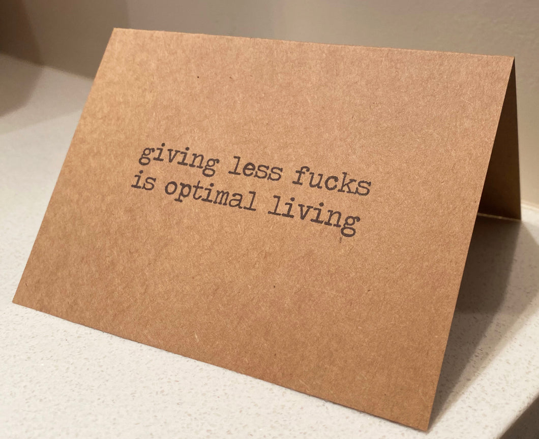 Giving less fucks is optimal living card / Bell let’s talk / Mental health Friendship Encouragement / Just saying hi