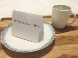Hello you saucy minx card // Funny Card // Couples Card // Valentine&#39;s Day Card // Sassy Love Card // Cute Notecard // Dating Card