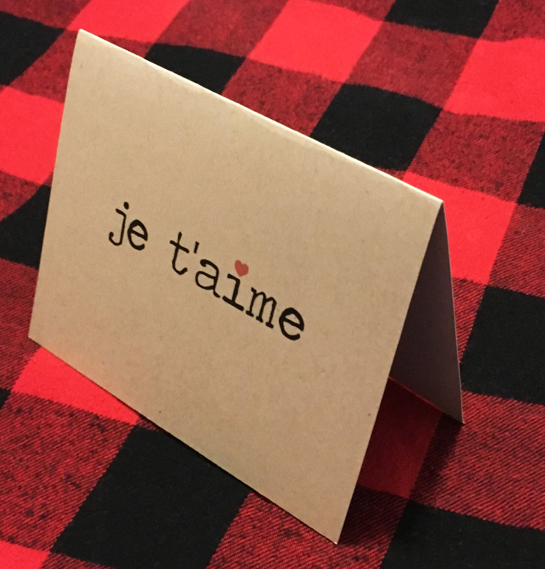 Je t'aime card/French Valentine card/I love you Valentine/I love you card/French romantic card/Cute love card/Notecard/Dating