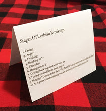 The stages of lesbian breakups card // Lesbian Divorce // Heartbreak // Ani DiFranco // Funny Breakup Card // Lesbian Relationship Card