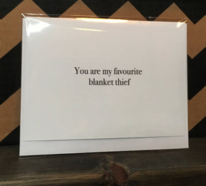 Blanket thief card // Valentine&#39;s Day Card // Notecard // Love // Romantic Card // Funny // You are my favourite blanket stealer