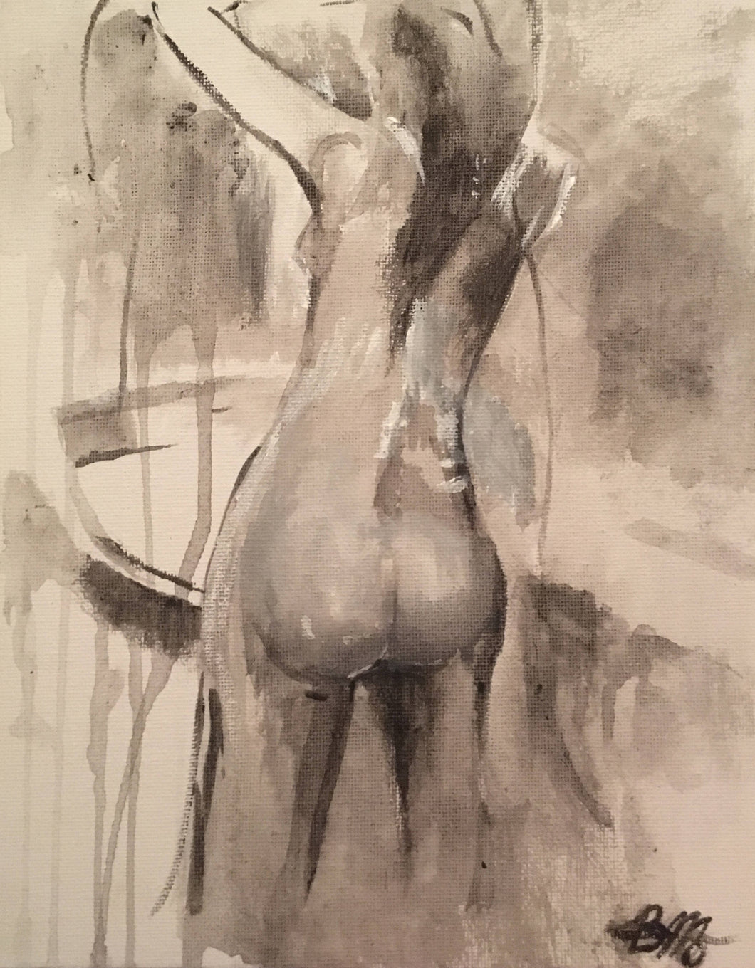 Beautiful nude painting of woman in acrylic paint/Original artwork/Figure drawing painting/Naked woman artwork/Nude shower artwork