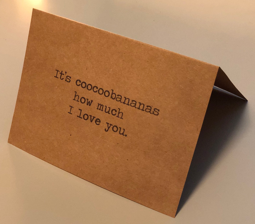 It's coocoobananas how much I love you card // Valentine's Day Card // Funny Card // Romantic Card // Dating Card // You Complete Me Card