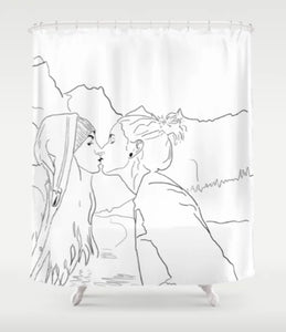 Lesbian Artwork Shower Curtain/West Coast Heartbeat/Lesbian Valentine/Wedding/Two Brides/Lesbian Love Art/LGBTQ Pride Gay Pride