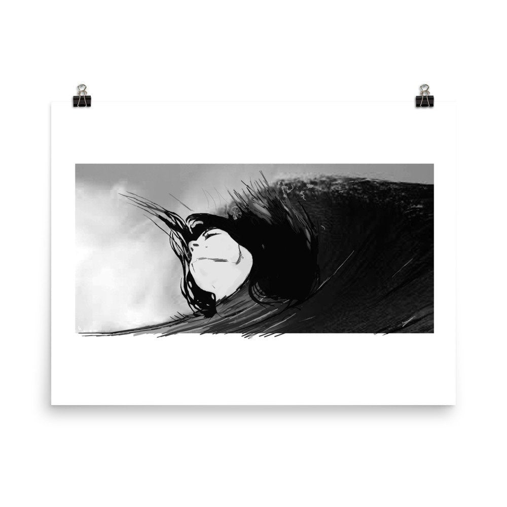West Coast Ocean Woman's Face Art Poster/Beautiful Painting/Angus And Julia Stone/Mother Nature Drawing/The Great Wave off Kanagawa