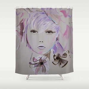 Flower Woman Shower Curtain/Painting Art/Georgia O&#39;Keeffe Inspired Bathroom Decor/Flower Beautiful Monochrome Artwork/Drawing Purple