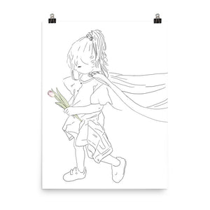 Little girl With Tulip Artwork Poster/Art For kids Room/Baby Shower Art Gift/Christmas Nursery Art/Flower Art