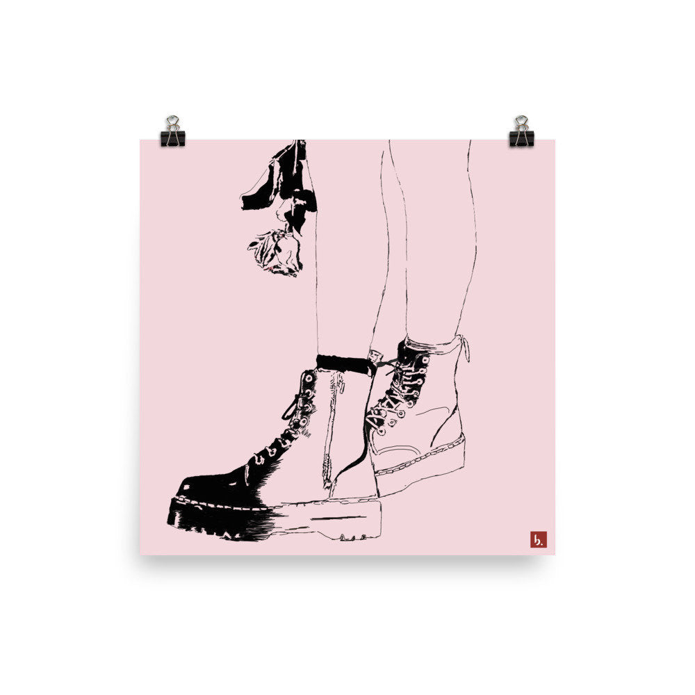Minimalist Art Poster/Rose And Marten/Pink Black Art/Christmas Gift/Unique Art/Artwork Poster/Millennium Pink Art  Birthday
