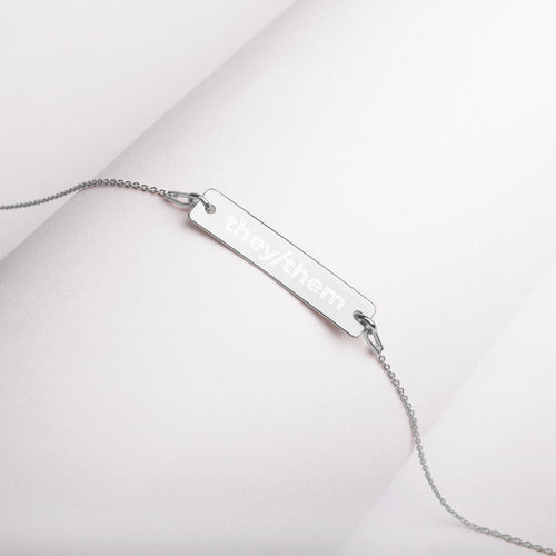 They/Them Engraved Silver Bar Chain Necklace/They Them Their/Pronoun Gift/Gender Queer/Christmas/Birthday/Gay Pride Gift/Trans