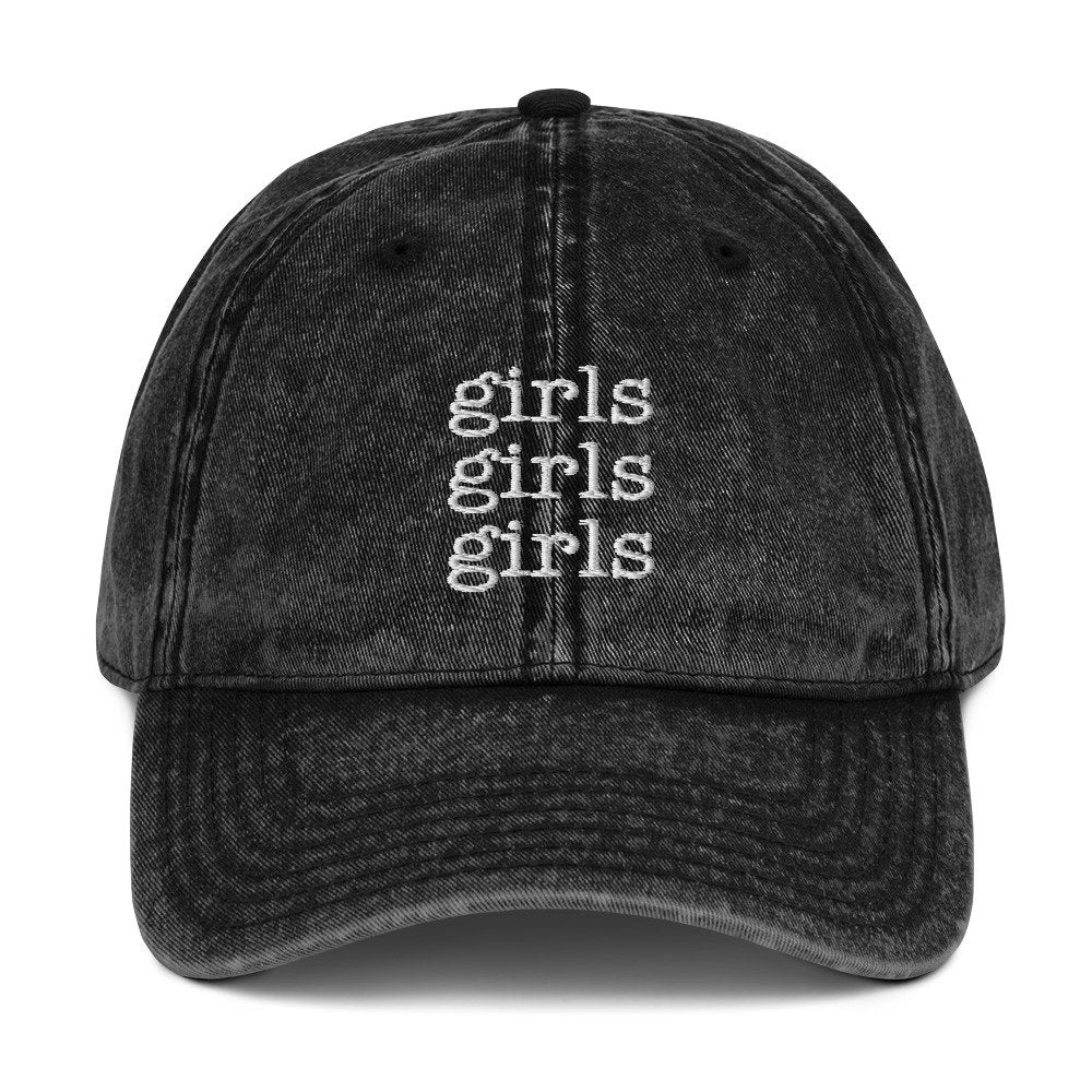 Girls Girls Girls Embroidered Vintage Cotton Twill Cap/Dad Hat/Girls Girls Girls Gift/Girls Graphic Hat/Graphic Gay Hat/LGBTQ hat