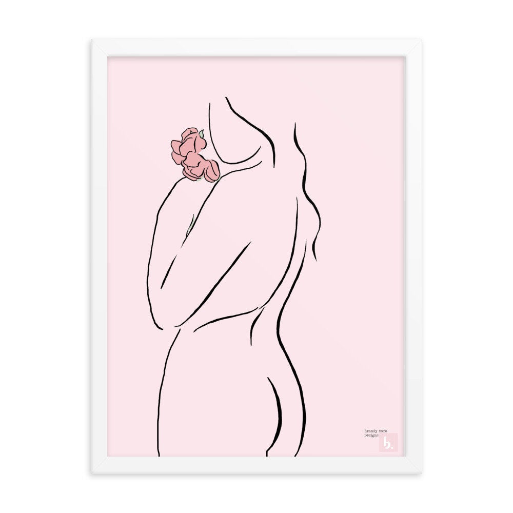 Minimalist Line Artwork Framed Poster/Gorgeous Nude Woman Art Poster/Body Positive Naked Lady/Beautiful Nude Drawing/Flower Artwork
