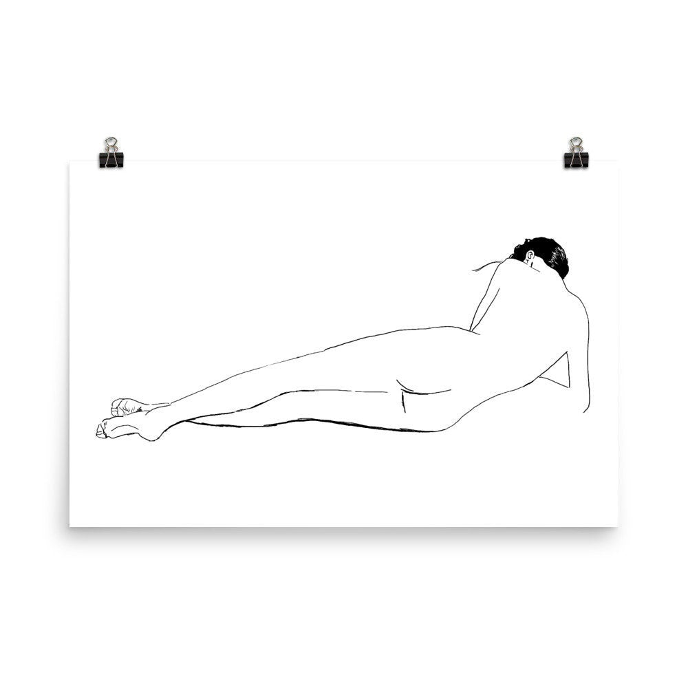 Minimalist Line Artwork Poster/Gorgeous Nude Woman Art Poster/Figure Drawing Naked Lady/Beautiful Nude Drawing/Black And White Art