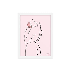 Minimalist Line Artwork Framed Poster/Gorgeous Nude Woman Art Poster/Body Positive Naked Lady/Beautiful Nude Drawing/Flower Artwork