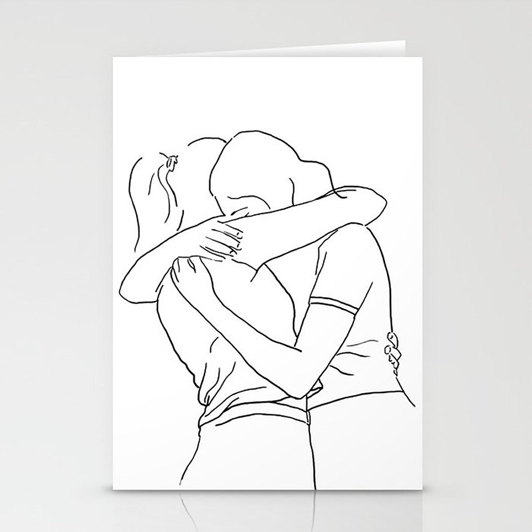 Lesbian Artwork Card/Hug Valentine's Day/Condolences Loss/Two Brides/Love/Quarantine/2020 Romantic Sorry/Love LGBTQ Queer