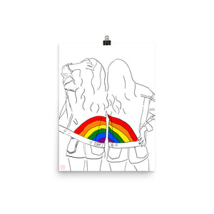 Lesbian Artwork Poster/West Coast Beach/Lesbian Valentine/Lesbian Wedding/Two Brides/Lesbian Love Art/LGBTQ Pride Gay Pride