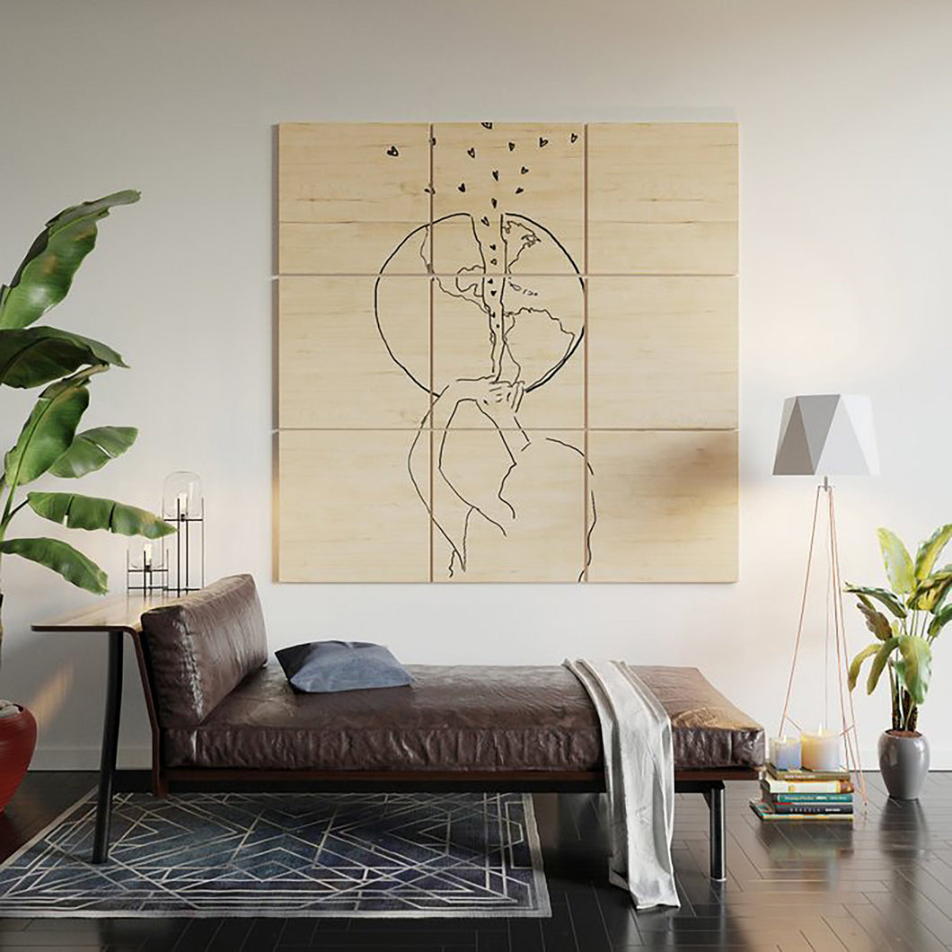 Line Art Wood Wall Art/Modern Art/Line Art Globe Heart/Open Heart/Love/Living Room Art/Free Spirit Artwork/LGBTQ Art/Chakra